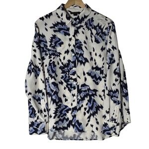 St‎ John Collection Womens Size 8 Blue Abstract Animal Print Button Down Blouse